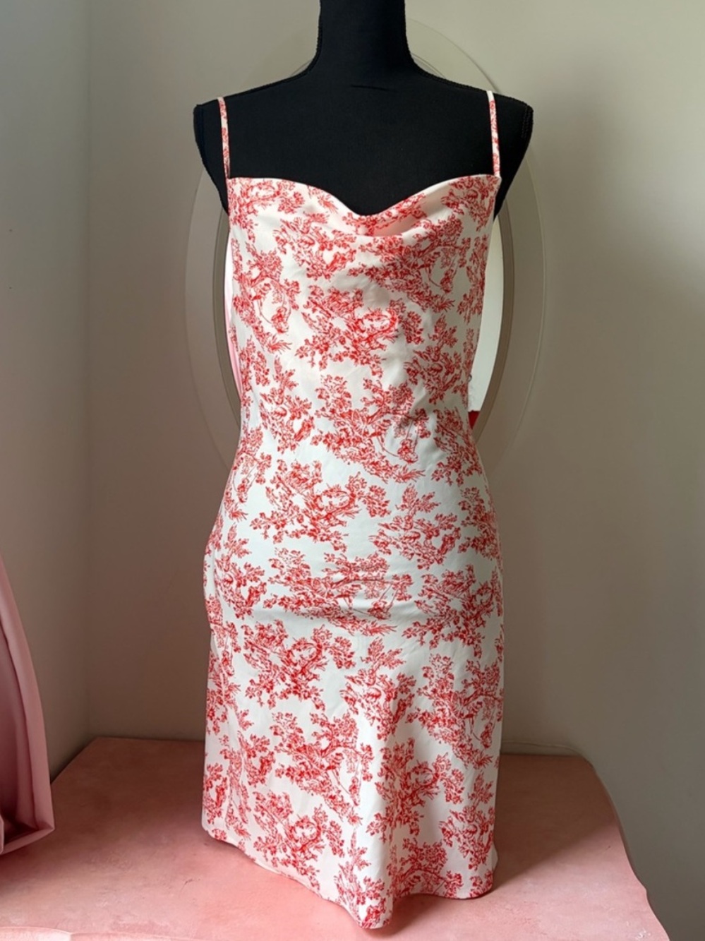 Red Floral Cowl Neck Slip Dress